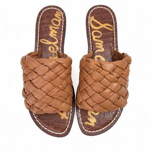 Sam Edelman Griffin Woven Leather Slide Sandals Womens 5.5 Tan Boho Resort‎